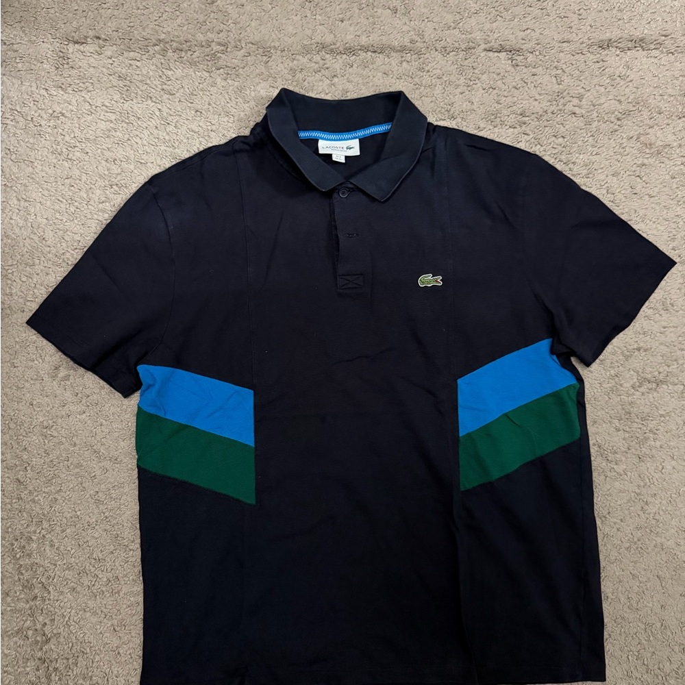 Lacoste Men's Polo Shirt in Black with Blue and Green Details